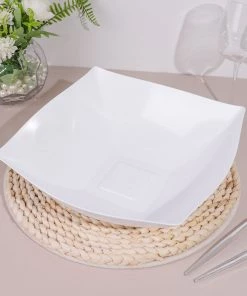 HIER_5420 Disposable Dinnerware 4 Pack 128oz White Large Square Plastic Salad Bowls, Disposable Serving Dishes