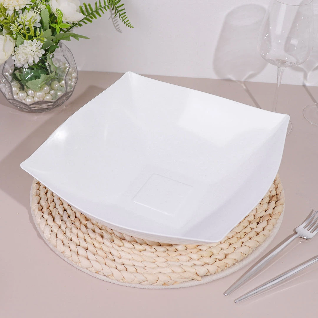 HIER_5420 Disposable Dinnerware 4 Pack 128oz White Large Square Plastic Salad Bowls, Disposable Serving Dishes 1 HIER_5420 Disposable Dinnerware 4 Pack 128oz White Large Square Plastic Salad Bowls, Disposable Serving Dishes