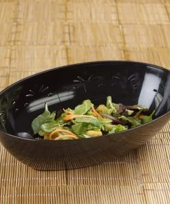 HIER_5420 Disposable Dinnerware 4 Pack 64oz Black Large Plastic Salad Bowls, Disposable Serving Dishes - Oval