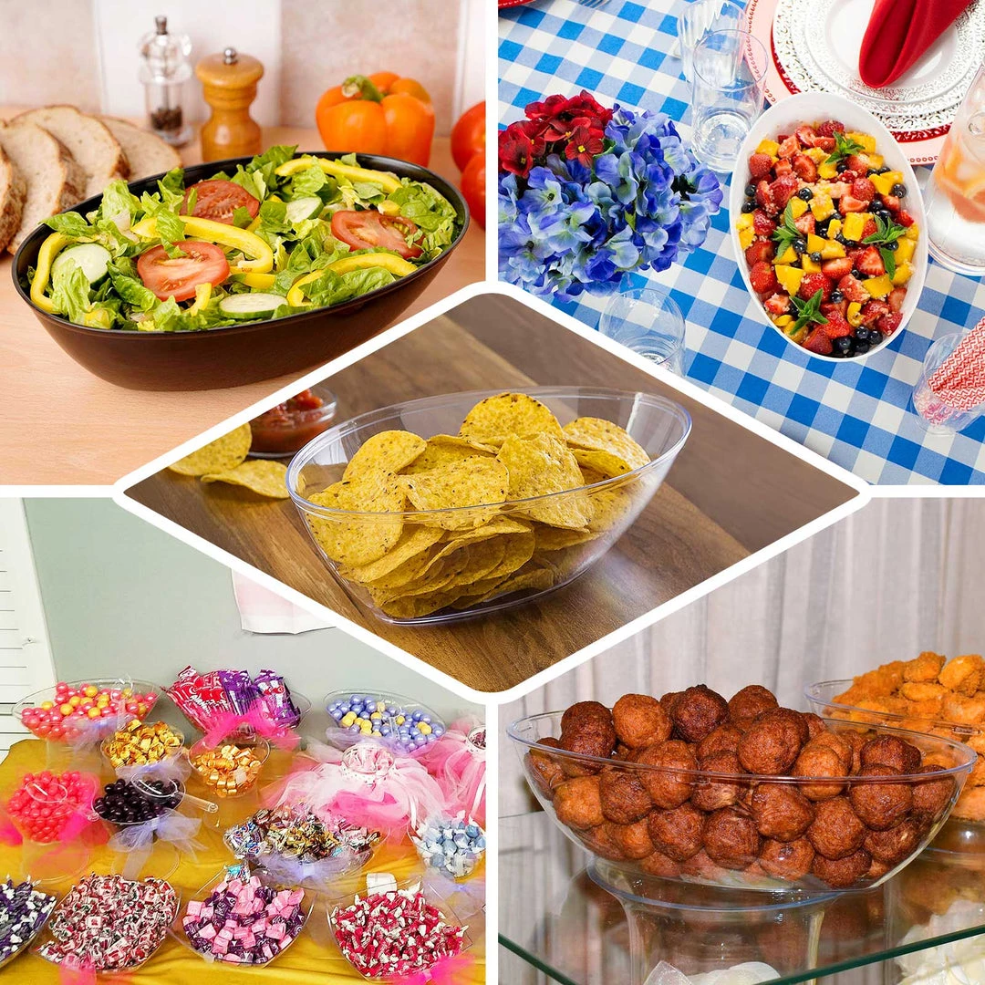 HIER_5420 Disposable Dinnerware 4 Pack 64oz Black Large Plastic Salad Bowls, Disposable Serving Dishes - Oval 5 HIER_5420 Disposable Dinnerware 4 Pack 64oz Black Large Plastic Salad Bowls, Disposable Serving Dishes - Oval