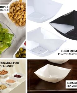HIER_5420 Disposable Dinnerware 4 Pack 128oz White Large Square Plastic Salad Bowls, Disposable Serving Dishes 13 HIER_5420 Disposable Dinnerware 4 Pack 128oz White Large Square Plastic Salad Bowls, Disposable Serving Dishes
