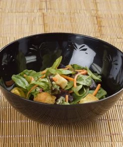 HIER_5420 Disposable Dinnerware 4 Pack 32oz Black Plastic Salad Bowls, Medium Disposable Serving Dishes