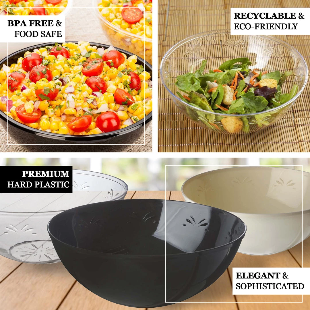 HIER_5420 4 Pack 32oz White Plastic Salad Bowls, Medium Disposable Serving Dishes Disposable Dinnerware 4 HIER_5420 4 Pack 32oz White Plastic Salad Bowls, Medium Disposable Serving Dishes Disposable Dinnerware