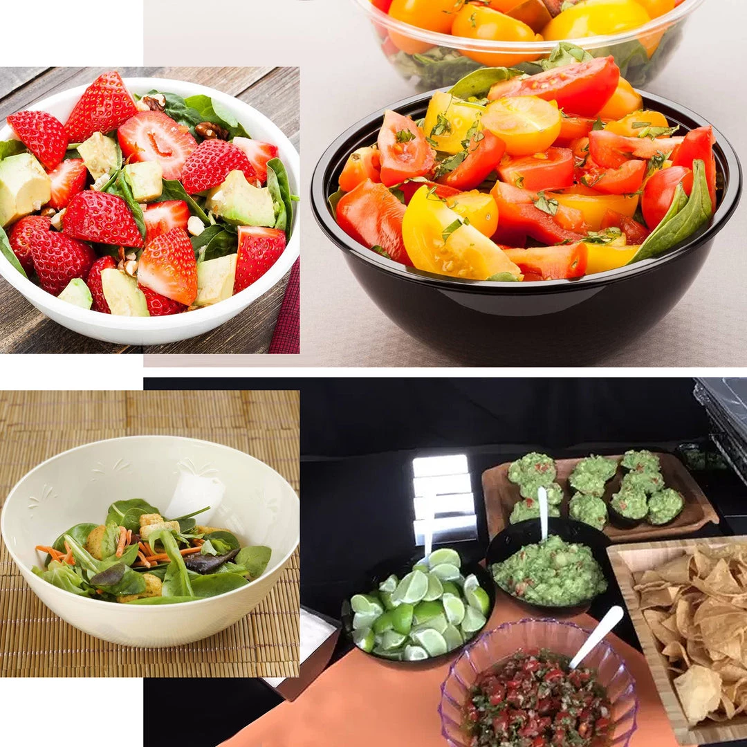 HIER_5420 4 Pack 32oz White Plastic Salad Bowls, Medium Disposable Serving Dishes Disposable Dinnerware 5 HIER_5420 4 Pack 32oz White Plastic Salad Bowls, Medium Disposable Serving Dishes Disposable Dinnerware