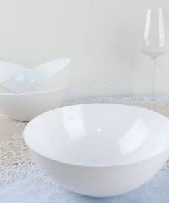 HIER_5420 4 Pack 32oz White Plastic Salad Bowls, Medium Disposable Serving Dishes Disposable Dinnerware