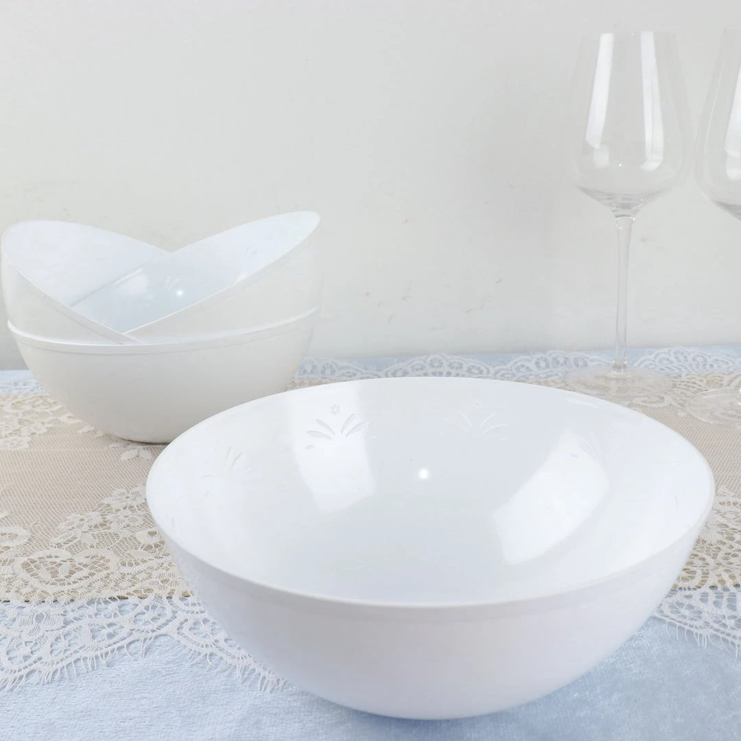 HIER_5420 4 Pack 32oz White Plastic Salad Bowls, Medium Disposable Serving Dishes Disposable Dinnerware 1 HIER_5420 4 Pack 32oz White Plastic Salad Bowls, Medium Disposable Serving Dishes Disposable Dinnerware