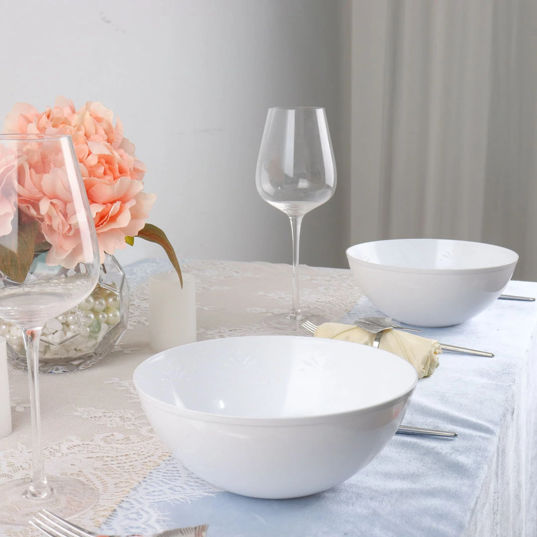 HIER_5420 4 Pack 32oz White Plastic Salad Bowls, Medium Disposable Serving Dishes Disposable Dinnerware 6 HIER_5420 4 Pack 32oz White Plastic Salad Bowls, Medium Disposable Serving Dishes Disposable Dinnerware