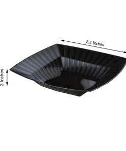 HIER_5420 10 Pack 32oz Black Square Plastic Salad Bowls, Disposable Serving Dishes With Column Edges Disposable Dinnerware 6 HIER_5420 10 Pack 32oz Black Square Plastic Salad Bowls, Disposable Serving Dishes With Column Edges Disposable Dinnerware