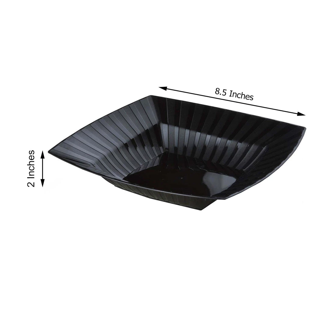 HIER_5420 10 Pack 32oz Black Square Plastic Salad Bowls, Disposable Serving Dishes With Column Edges Disposable Dinnerware 3 HIER_5420 10 Pack 32oz Black Square Plastic Salad Bowls, Disposable Serving Dishes With Column Edges Disposable Dinnerware