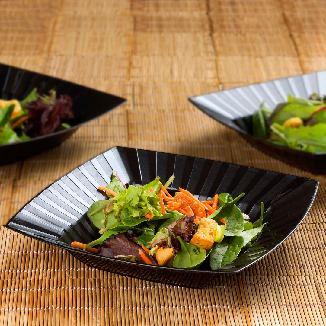 HIER_5420 10 Pack 32oz Black Square Plastic Salad Bowls, Disposable Serving Dishes With Column Edges Disposable Dinnerware 1 HIER_5420 10 Pack 32oz Black Square Plastic Salad Bowls, Disposable Serving Dishes With Column Edges Disposable Dinnerware