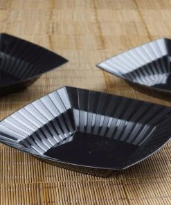 HIER_5420 10 Pack 32oz Black Square Plastic Salad Bowls, Disposable Serving Dishes With Column Edges Disposable Dinnerware