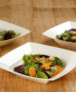 HIER_5420 Disposable Dinnerware 10 Pack 32oz Ivory Square Plastic Salad Bowls, Disposable Serving Dishes With Column Edges