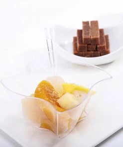 HIER_5420 12 Pack 4oz Clear Pinwheel Style Square Plastic Bowls, Disposable Bowl With Curved Edges Disposable Dinnerware