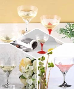 HIER_5430 6 Pack 5oz Silver Hard Plastic Champagne Glasses, Disposable Wine Goblet - Detachable Cups