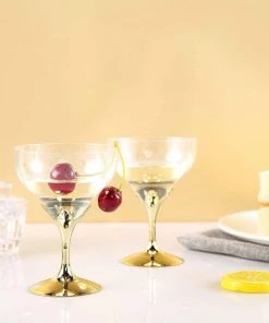 HIER_5430 6 Pack 5oz Gold Hard Plastic Champagne Glasses, Disposable Wine Goblet - Detachable Cups