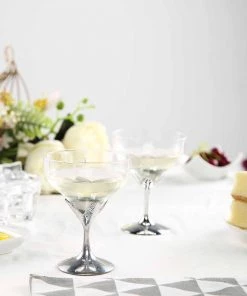 HIER_5430 6 Pack 5oz Silver Hard Plastic Champagne Glasses, Disposable Wine Goblet - Detachable Cups