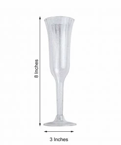 HIER_5430 12 Pack 6oz Plastic Champagne Flutes, Disposable Glasses | Silver Glitter Sprinkled | Flared Design | Detachable Base Disposable Dinnerware 11 HIER_5430 12 Pack 6oz Plastic Champagne Flutes, Disposable Glasses | Silver Glitter Sprinkled | Flared Design | Detachable Base Disposable Dinnerware