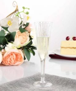 HIER_5430 12 Pack | 6oz | Plastic Champagne Flutes Disposable | Clear | Flared Design | Detachable Clear Base