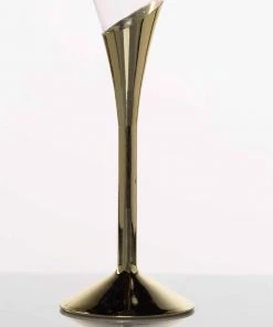 HIER_5430 6 Pack 5oz Gold Plastic Champagne Flutes, Disposable Glasses, Colored Detachable Base Disposable Dinnerware