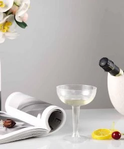 HIER_5430 20 Pack 4oz Clear Coupe Plastic Champagne Glasses, Disposable Sherbet Glasses