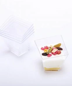 HIER_5410 50 Pack Clear 2oz Modern Square Twist Plastic Dessert Cups, Disposable Taster Cups