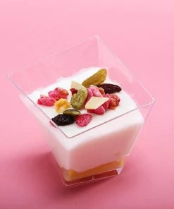 HIER_5410 50 Pack Clear 2oz Modern Square Twist Plastic Dessert Cups, Disposable Taster Cups