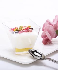 HIER_5410 50 Pack Clear 2oz Modern Square Twist Plastic Dessert Cups, Disposable Taster Cups