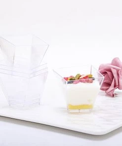 HIER_5410 50 Pack Clear 2oz Modern Square Twist Plastic Dessert Cups, Disposable Taster Cups