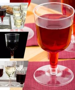 HIER_5430 20 Pack 6oz Clear Plastic Short Stem Wine Glasses, Disposable Wine Cups - Crystal Collection