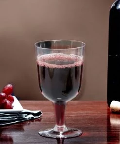 HIER_5430 20 Pack 6oz Clear Plastic Short Stem Wine Glasses, Disposable Wine Cups - Crystal Collection