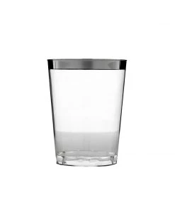HIER_5430 Disposable Dinnerware 25 Pack 10oz Plastic Glasses Disposable Cups With Silver Rim