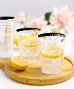 HIER_5430 Disposable Dinnerware 25 Pack 10oz Plastic Glasses Disposable Cups With Silver Rim