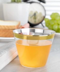 HIER_5430 25 Pack Gold 9oz Crystal Collection Plastic Tumblers Disposable Cups Disposable Dinnerware