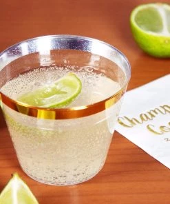 HIER_5430 25 Pack Gold 9oz Crystal Collection Plastic Tumblers Disposable Cups Disposable Dinnerware