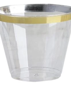 HIER_5430 25 Pack Gold 9oz Crystal Collection Plastic Tumblers Disposable Cups Disposable Dinnerware