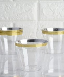 HIER_5430 25 Pack Gold 9oz Crystal Collection Plastic Tumblers Disposable Cups Disposable Dinnerware