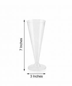 HIER_5430 12 Pack 7oz Clear Plastic Disposable Champagne Flute Glasses, Trumpet Design | Detachable Base Disposable Dinnerware