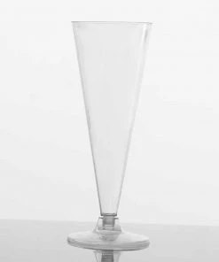 HIER_5430 12 Pack 7oz Clear Plastic Disposable Champagne Flute Glasses, Trumpet Design | Detachable Base Disposable Dinnerware