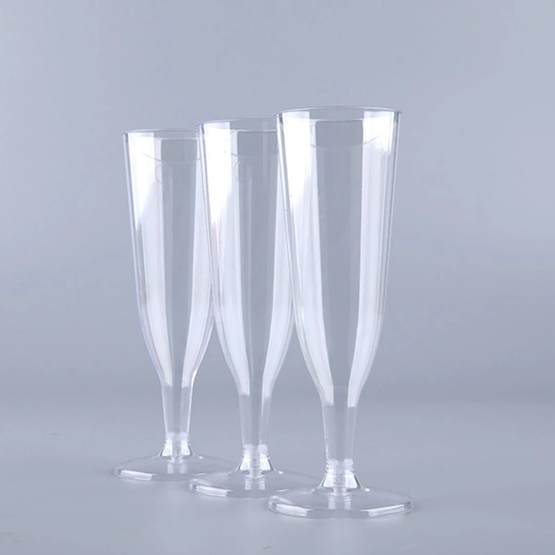 HIER_5430 12 Pack 5oz Clear Plastic Disposable Champagne Flute Glasses | Hollow Stem | Detachable Base 6 HIER_5430 12 Pack 5oz Clear Plastic Disposable Champagne Flute Glasses | Hollow Stem | Detachable Base