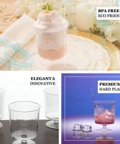 HIER_5430 Disposable Dinnerware 12 Pack 8oz Clear Design Plastic Wine Glasses, Disposable Wine Cups