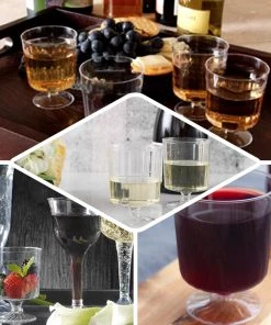 HIER_5430 Disposable Dinnerware 12 Pack 8oz Clear Design Plastic Wine Glasses, Disposable Wine Cups
