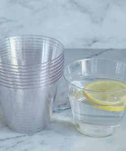 HIER_5430 12 Pack 9oz Blush/Rose Gold Plastic Cups, Disposable Glittered Glasses Disposable Dinnerware