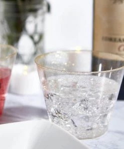 HIER_5430 12 Pack 9oz Gold Glittered Plastic Cups, Disposable Party Glasses