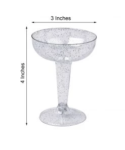 HIER_5430 Disposable Dinnerware 12 Pack 3oz Silver Glittered Plastic Cocktail Glasses, Disposable Cups - Coupe Style, Clear 8 HIER_5430 Disposable Dinnerware 12 Pack 3oz Silver Glittered Plastic Cocktail Glasses, Disposable Cups - Coupe Style, Clear