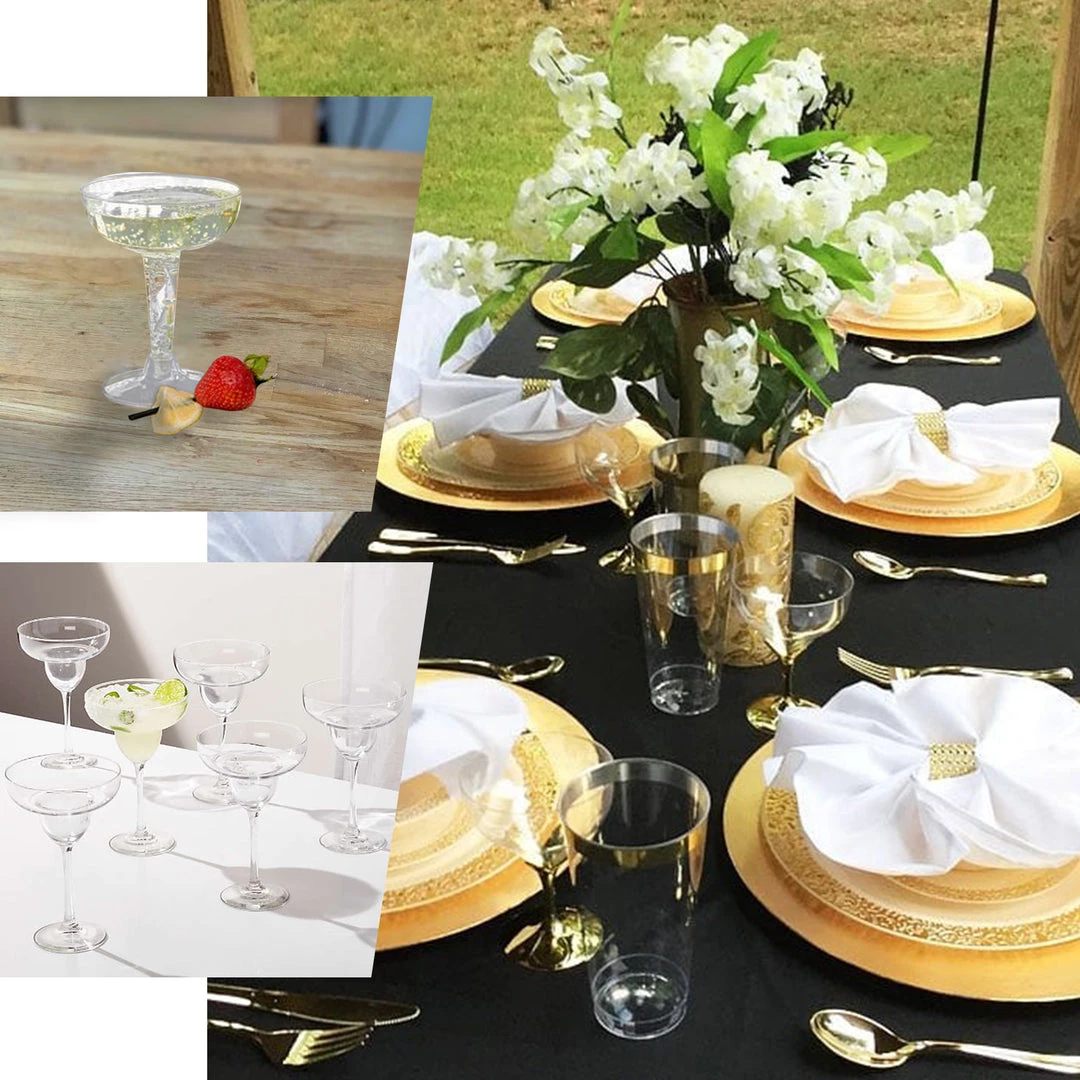 HIER_5430 Disposable Dinnerware 12 Pack 3oz Silver Glittered Plastic Cocktail Glasses, Disposable Cups - Coupe Style, Clear 5 HIER_5430 Disposable Dinnerware 12 Pack 3oz Silver Glittered Plastic Cocktail Glasses, Disposable Cups - Coupe Style, Clear