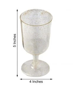 HIER_5430 12 Pack 7oz Glittered Plastic Disposable Short Stem Wine Glasses Cups - Gold Disposable Dinnerware 8 HIER_5430 12 Pack 7oz Glittered Plastic Disposable Short Stem Wine Glasses Cups - Gold Disposable Dinnerware