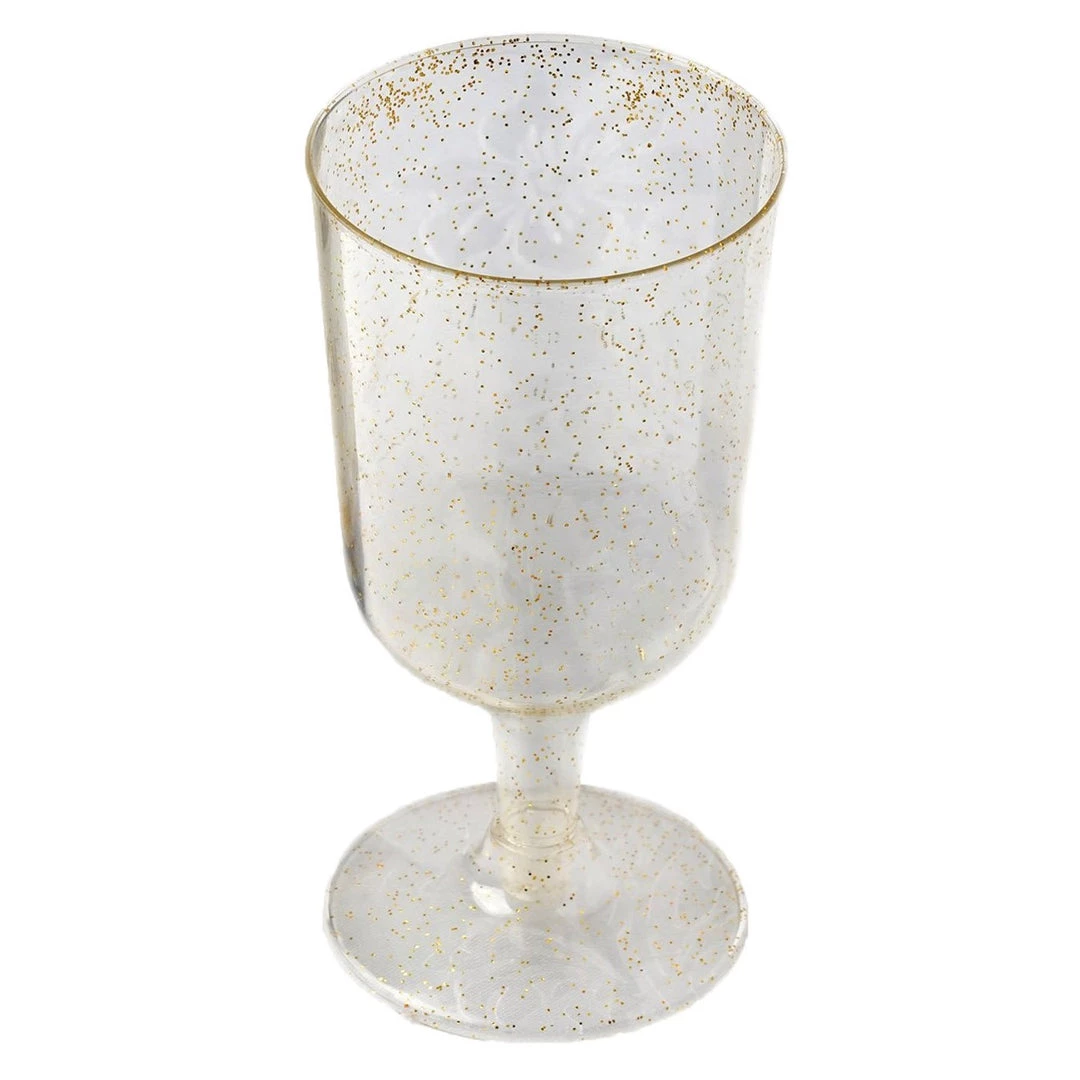 HIER_5430 12 Pack 7oz Glittered Plastic Disposable Short Stem Wine Glasses Cups - Gold Disposable Dinnerware 6 HIER_5430 12 Pack 7oz Glittered Plastic Disposable Short Stem Wine Glasses Cups - Gold Disposable Dinnerware