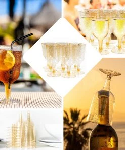 HIER_5430 12 Pack 7oz Glittered Plastic Disposable Short Stem Wine Glasses Cups - Gold Disposable Dinnerware 10 HIER_5430 12 Pack 7oz Glittered Plastic Disposable Short Stem Wine Glasses Cups - Gold Disposable Dinnerware