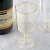 HIER_5430 12 Pack 7oz Glittered Plastic Disposable Short Stem Wine Glasses Cups - Gold Disposable Dinnerware