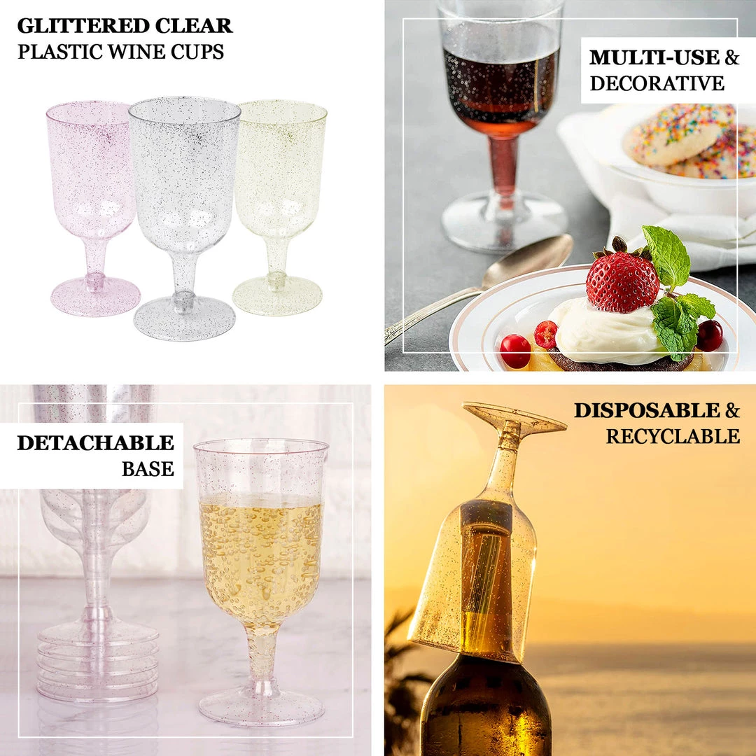 HIER_5430 12 Pack 7oz Glittered Plastic Disposable Short Stem Wine Glasses Cups - Gold Disposable Dinnerware 4 HIER_5430 12 Pack 7oz Glittered Plastic Disposable Short Stem Wine Glasses Cups - Gold Disposable Dinnerware